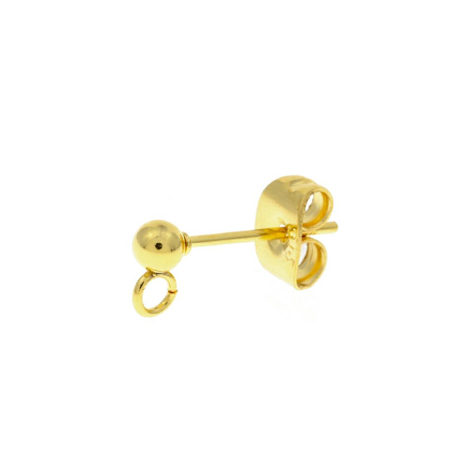 縦向きカン付き ボールピアス 3mm［ ゴールド 金 ］