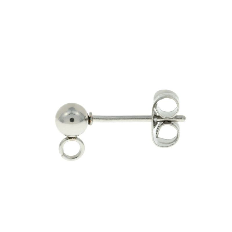 縦向き カン付き ボールピアス 4mm［ 銀 シルバー ］