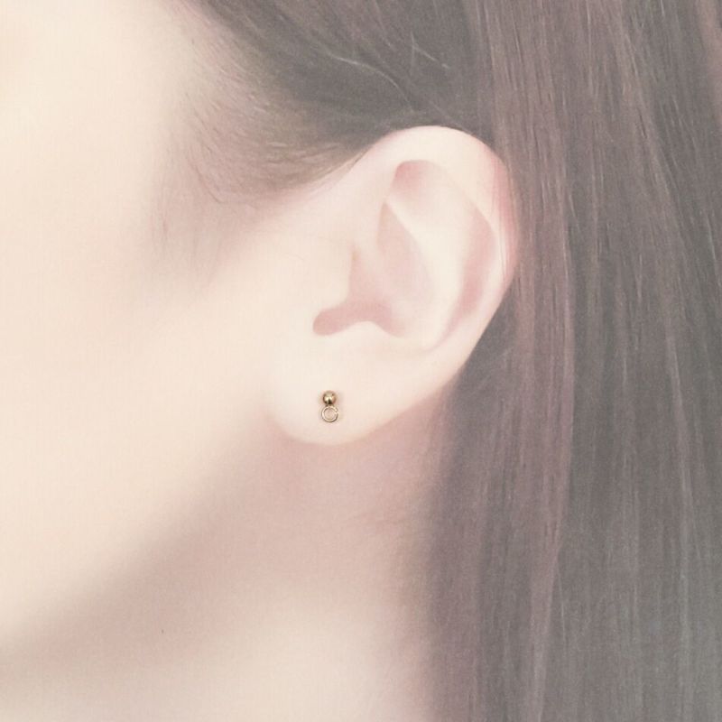 [10個]サージカルステンレスヨコ向きカン付きボールピアス3mm［★ピンクゴールド］キャッチ付きアクセサリーパーツ金具