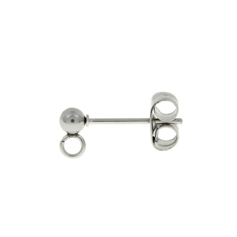 縦向きカン付き ボールピアス 3mm［ 銀 シルバー ］