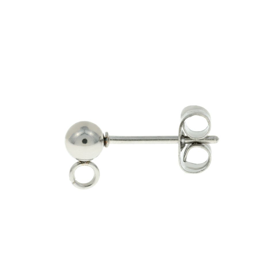 縦向き カン付き ボールピアス 4mm［ 銀 シルバー ］