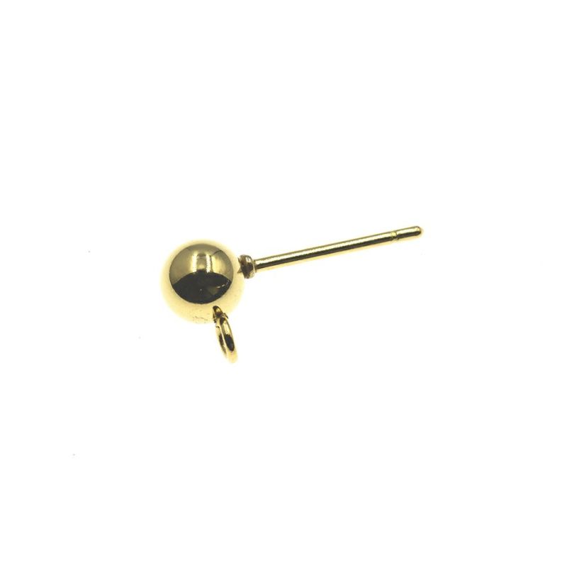 【 ポストのみ 】  ヨコ向きカン付き ボールピアス 5mm ［ ゴールド 金 ］サージカルステンレス  パーツ 金属アレルギー対応
