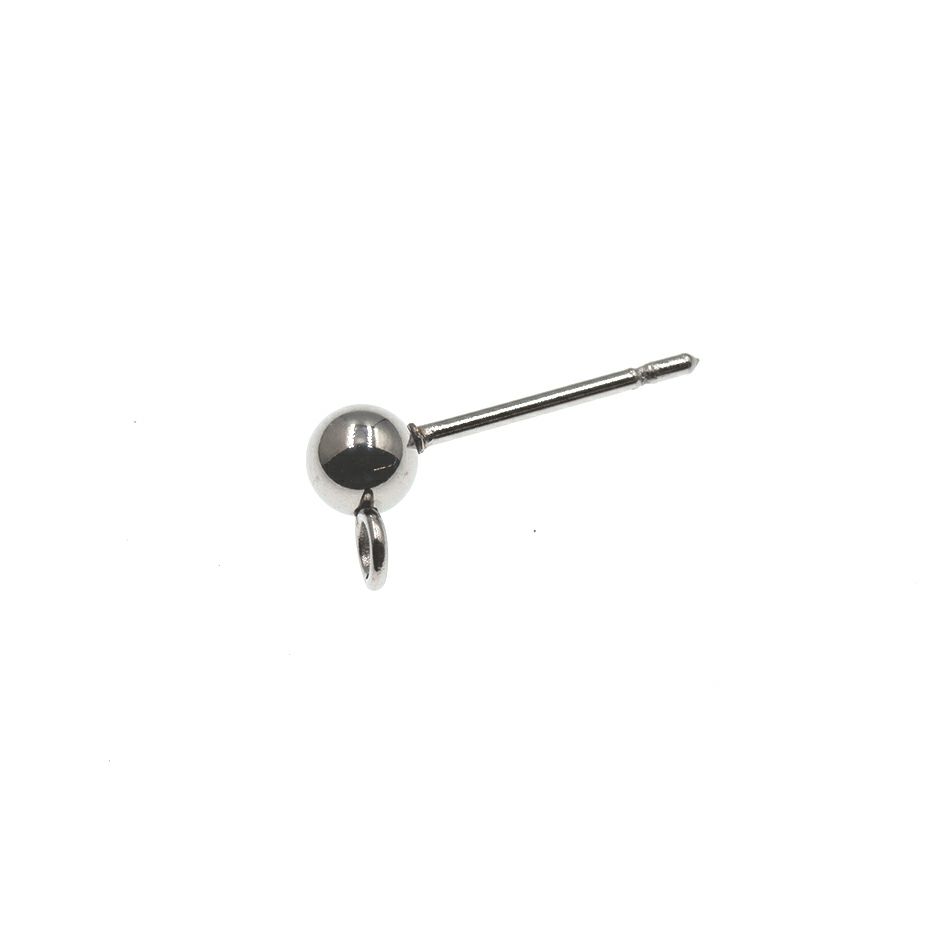 【 ポストのみ 】  ヨコ向きカン付き ボールピアス 4mm ［ 銀 シルバー ］ サージカルステンレス パーツ 金属アレルギー対応 
