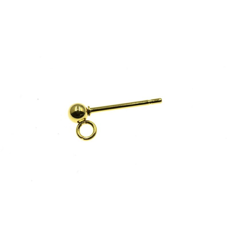 【 ポストのみ 】  縦向きカン付き ボールピアス 3mm ［ ゴールド 金 ］ サージカルステンレス パーツ 金属アレルギー対応