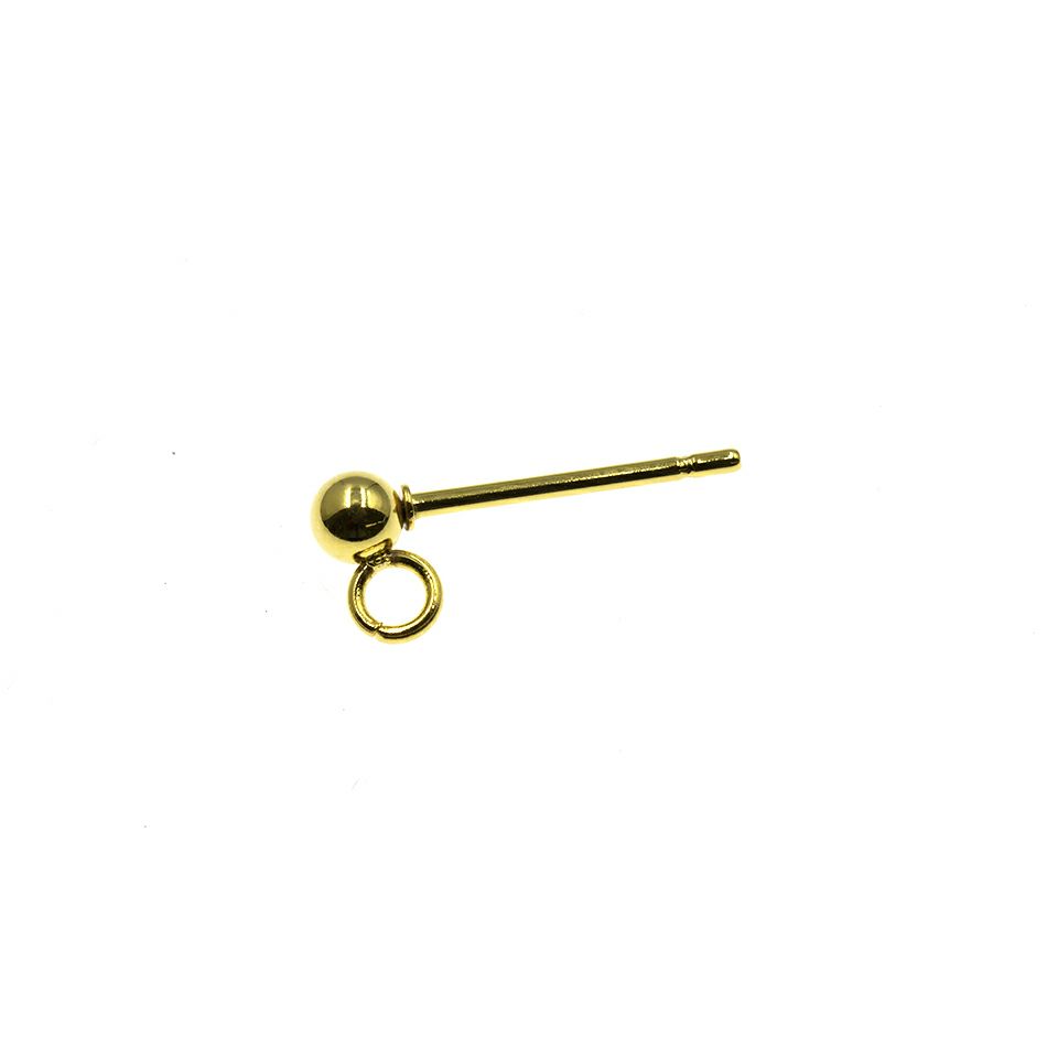 【 ポストのみ 】  縦向きカン付き ボールピアス 3mm ［ ゴールド 金 ］ サージカルステンレス パーツ 金属アレルギー対応