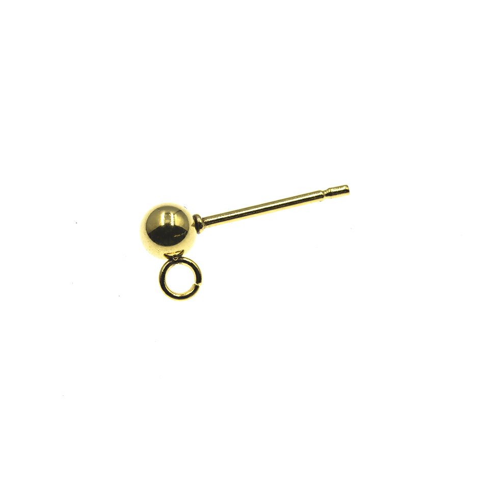 【 ポストのみ 】  縦向きカン付き ボールピアス 4mm ［ ゴールド 金 ］ サージカルステンレス パーツ 金属アレルギー対応 