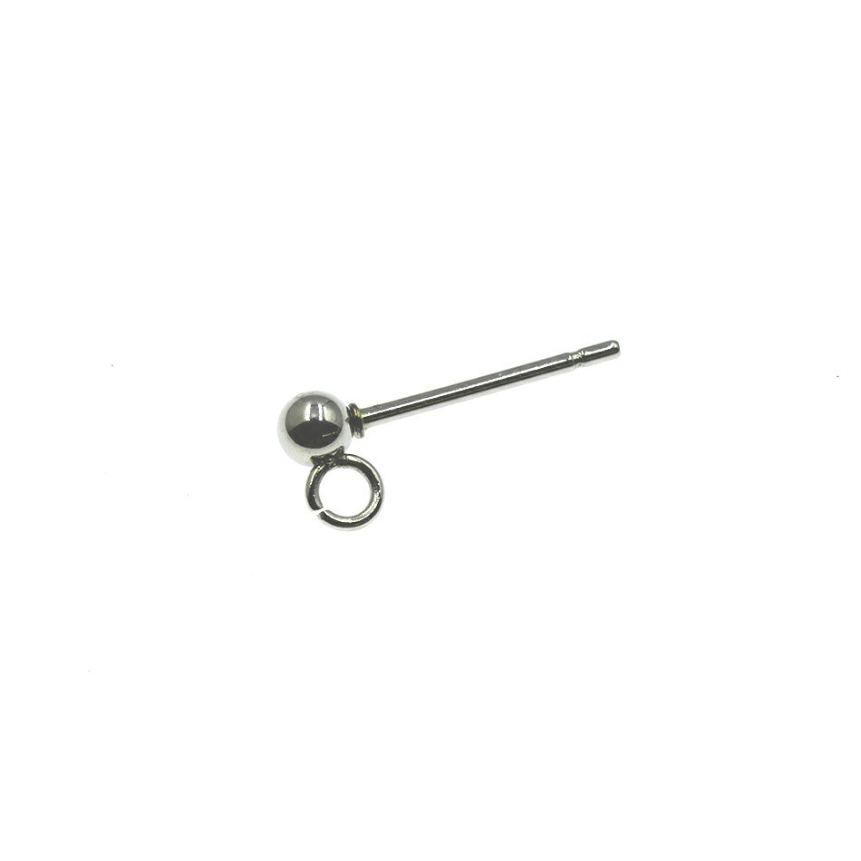 【 ポストのみ 】  縦向きカン付き ボールピアス 3mm ［ 銀 シルバー ］ サージカルステンレス パーツ 金属アレルギー対応 