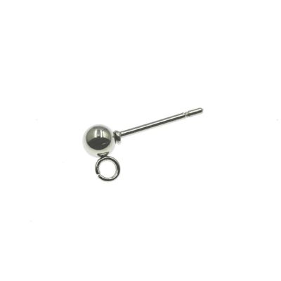 【 ポストのみ 】  縦向きカン付き ボールピアス 4mm ［ 銀 シルバー ］ サージカルステンレス パーツ 金属アレルギー対応