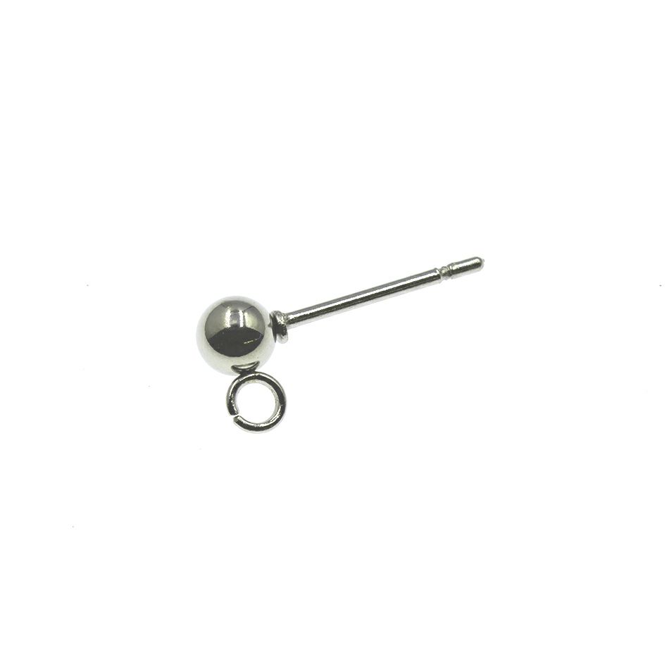 【 ポストのみ 】  縦向きカン付き ボールピアス 4mm ［ 銀 シルバー ］ サージカルステンレス パーツ 金属アレルギー対応 