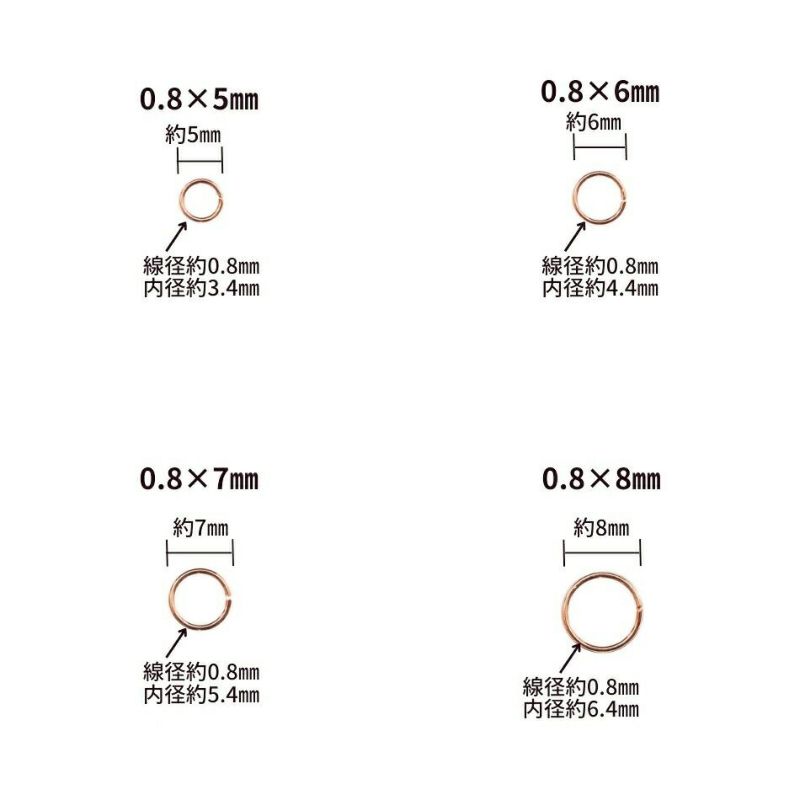 [50個]サージカルステンレス丸カン［線径0.8X4.5mm］［★ピンクゴールド］アクセサリーパーツ金アレ