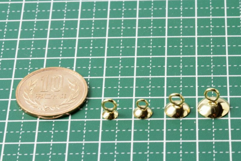 ［5個］ステンレスガラスドーム用キャップ蓋ゴールド金6mmカン付きパーツ金属アレルギー対応金具