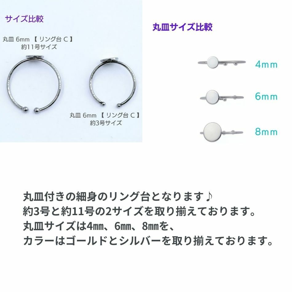 ［2個］サージカルステンレス丸皿4mm【リング台C】※約11号サイズ※［銀シルバー］指輪台座パーツ金属アレルギー対応