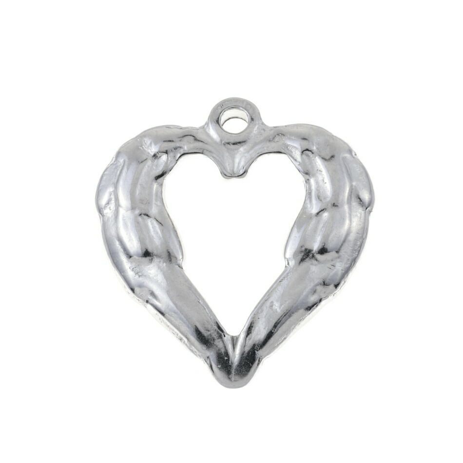 [1個]サージカルステンレスカン付き波模様チャーム【ハート2】[銀シルバー]パーツ素材金属アレルギー対応