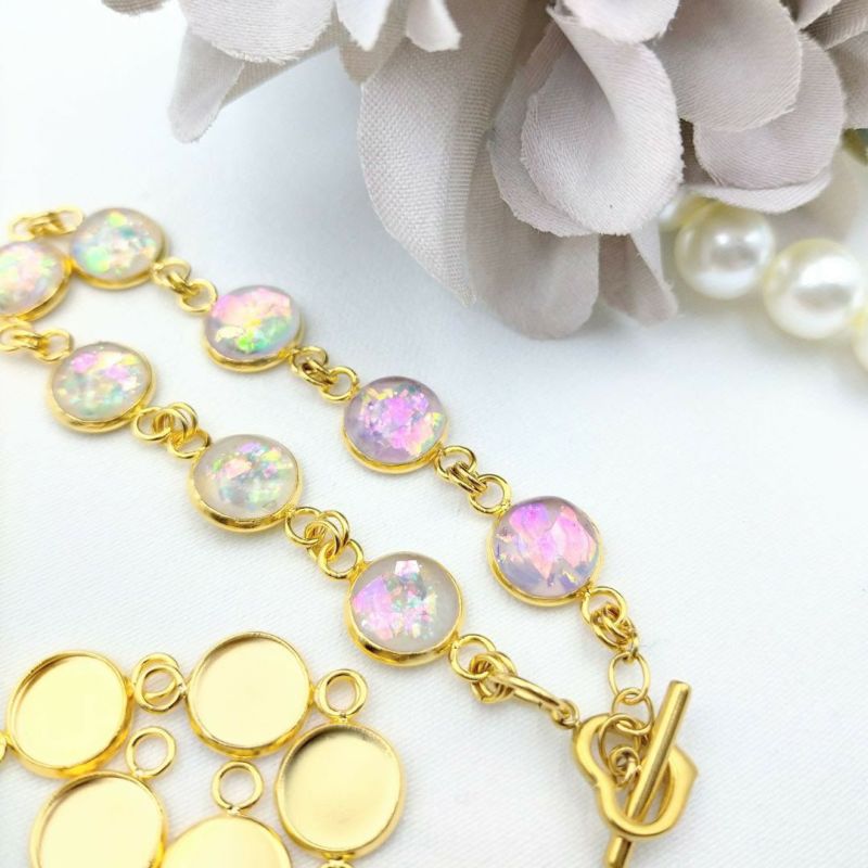 ［10個］ステンレス【*両カン*付き】*ミール皿*6mm［ゴールド金］パーツレジン金属アレルギー対応