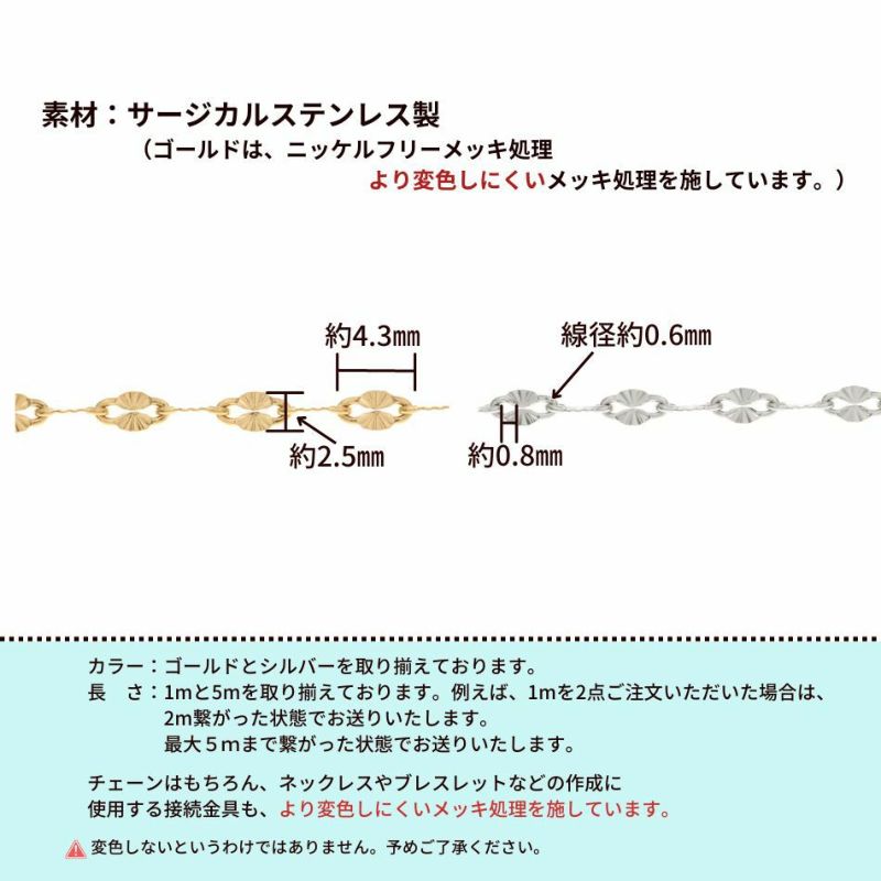 ［1M×1本］サージカルステンレスドリームバタフライチェーン［ゴールド金］切り売りチェーンのみパーツ金属アレルギー対応