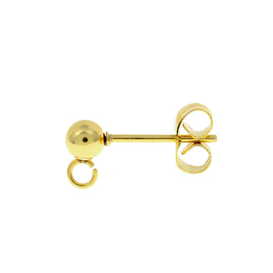 縦向き カン付き ボールピアス 4mm［ ゴールド 金 ］