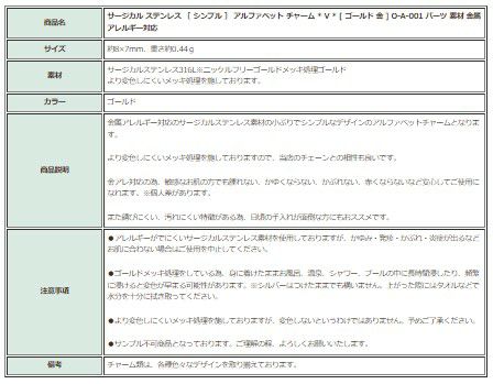 [1個]サージカルステンレス［シンプル］アルファベットチャーム*V*[ゴールド金]O-A-001パーツ素材金属アレルギー対応