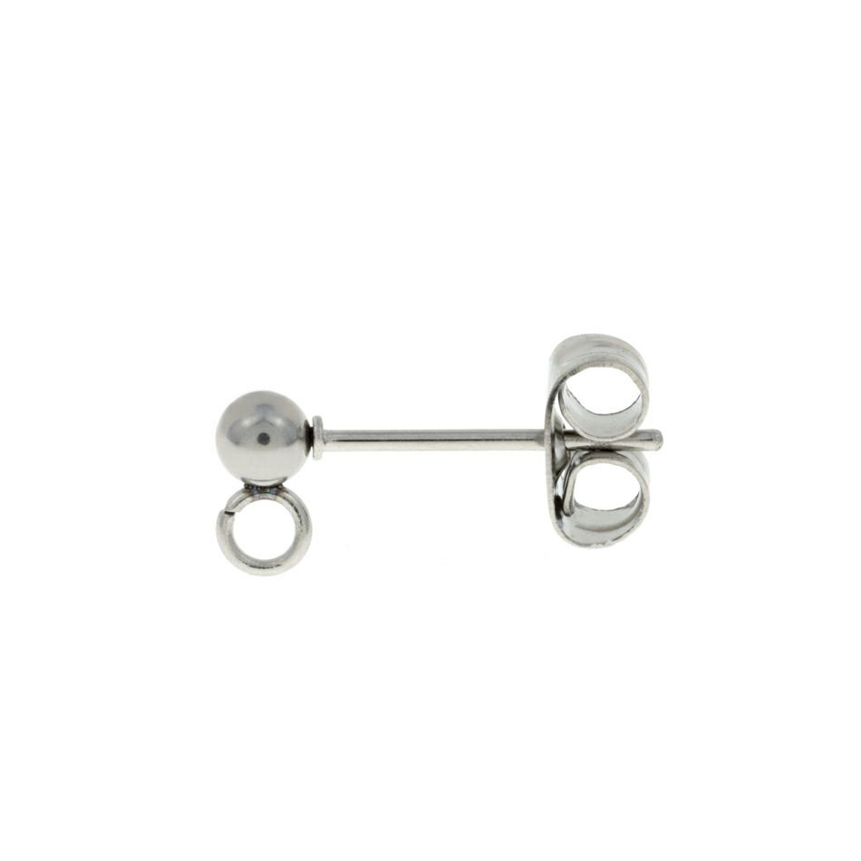 縦向きカン付き ボールピアス 3mm［ 銀 シルバー ］