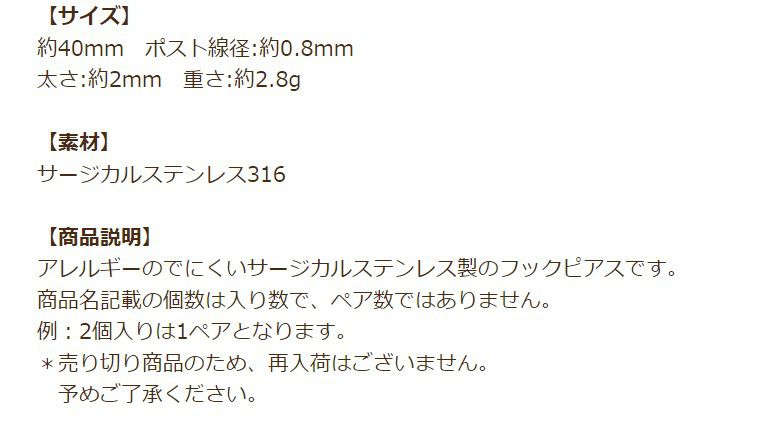 フープピアス B 40mm シルバー 説明