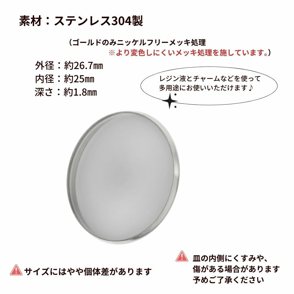 ［10個］ステンレス カン無し * ミール皿 * 25mm ［  銀 シルバー ］ サイズ詳細