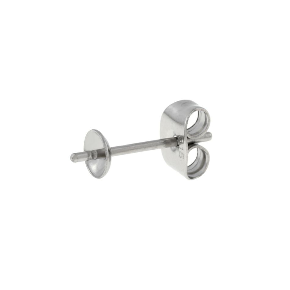 [20個]サージカルステンレス*長い*芯有りお椀ピアス4mm［銀 シルバー］キャッチ付きパーツ金属アレルギー対応