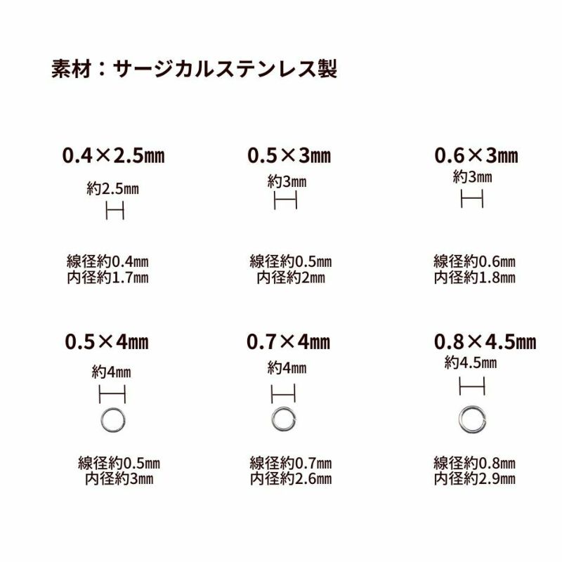 丸カン各サイズ紹介