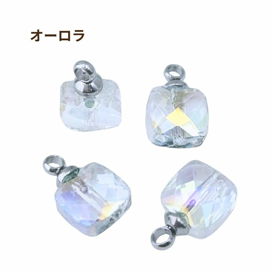 ヒートン付 ガラスビーズ No.1 ［ 銀 シルバー ］オーロラ