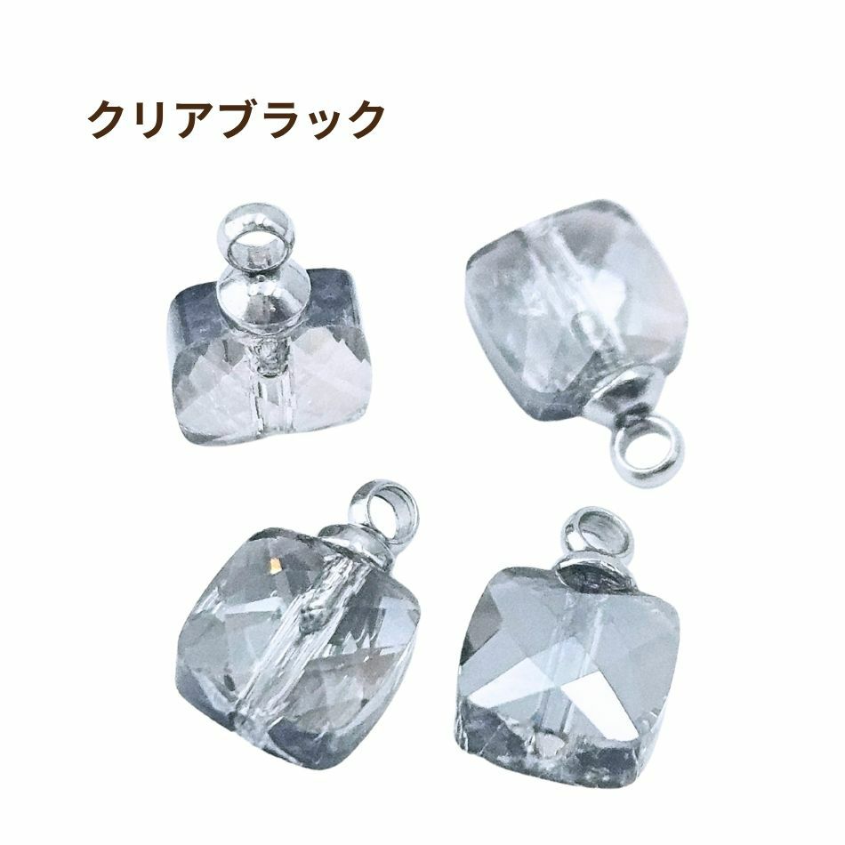 ヒートン付 ガラスビーズ No.1 ［ 銀 シルバー ］クリアブラック